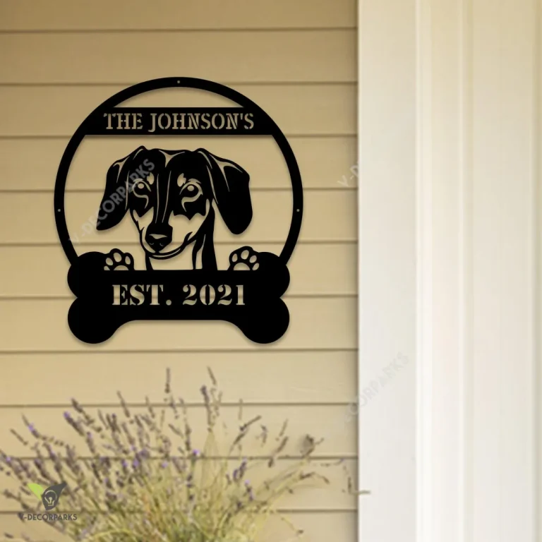 Personalized Dachshund Metal Sign, Dog House Metal Sign, Dog Lover Gift, Dachshund Gift, Dog Welcome Sign, Family Name Sign