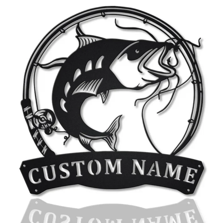 Personalized Catfish Fishing Fish Pole Metal Sign Art, Custom Catfish Fishing Metal Sign, Catfish Fishing Gift, Decor Decoration