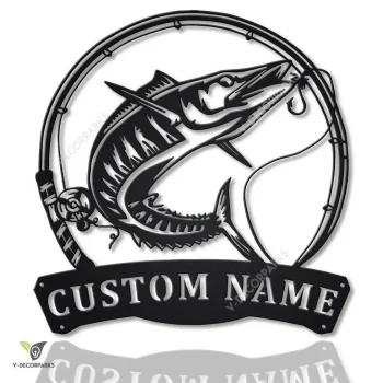 Personalized Wahoo Fishing Fish Pole Metal Sign Art, Custom Wahoo Fishing Metal Sign, Wahoo Fishing Gift, Decor Decorationbirthday Gift