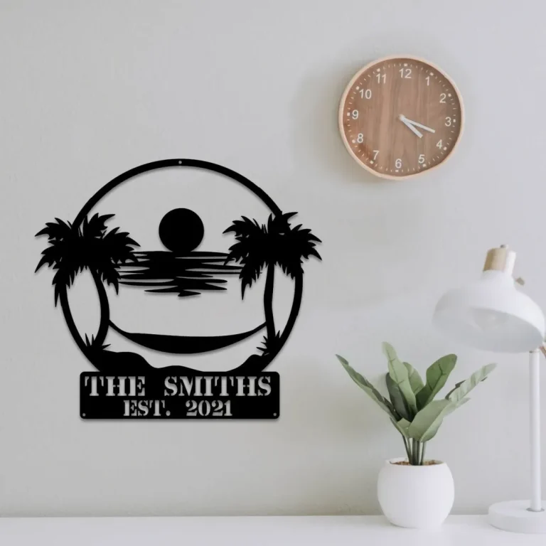 Sunset Beach Metal Sign, Beach Metal Wall Art, Pool Sign, Palm Tree Sign, Metal Sea Art, Beach Scene Sign, Beach House Decor