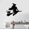 Witch Halloween Decor, Halloween Witch Sign, Witch Room Metal Wall Decor, Spooky Witch On Broom Sign, Witch And Black Cat Sign