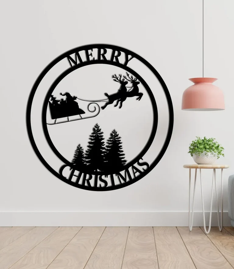 Metal Santa Sleigh With Reindeer Metal Sign, Metal Wall Art, Christmas Decoration, Xmas Decoration, Holiday Decoration, Christmas