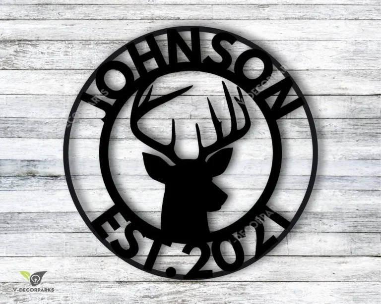 Deer Head Sign, Antler Decor, Deer Hunter Gift, Deer Camp Sign, Deer Name Metal Sign, Est Date Sign, Personalized Deer Sign, Deer Last Name