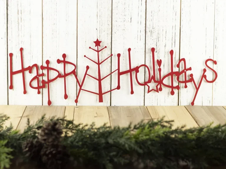 Happy Holidays Metal Sign With Christmas Tree - Red, Christmas Tree, Outdoor Wall Art, Holiday Decor, Christmas
