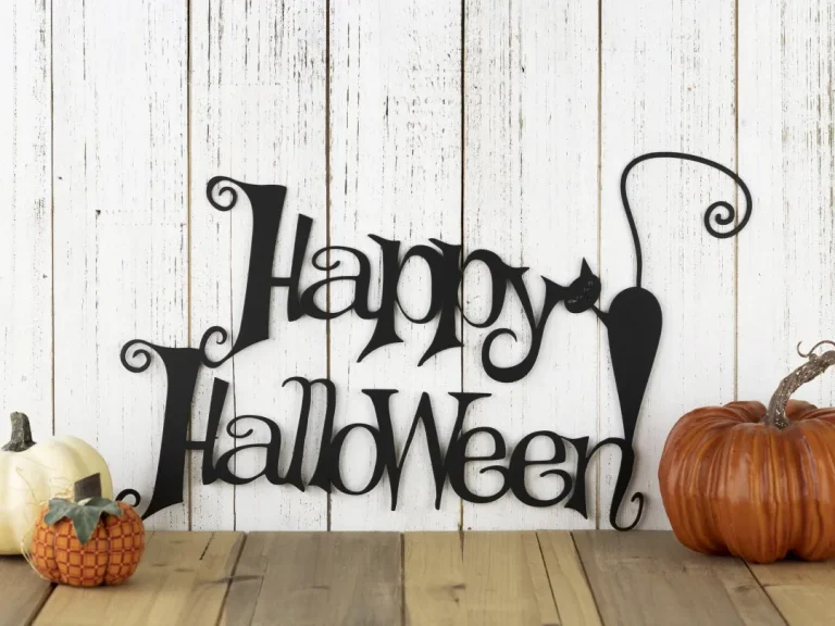 Happy Halloween Metal Sign With Cat - Black, Black Cat, Halloween Decor, Halloween Home Decor, Outdoor Sign
