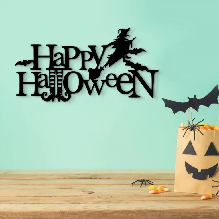 Happy Halloween Metal Sign, Witch Sign, Witch Broomstick, Halloween Welcome Sign, Halloween Decor, Halloween Pumpkin Bat Sign