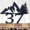 Custom Mountain House Number Metal Sign - Black, Mountain, Pine Tree, Metal Sign, Outdoor Sign