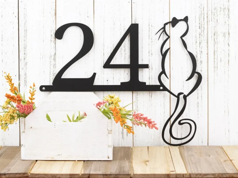 Custom Sign, House Number, Metal Sign, Cat, Laser Cut Steel