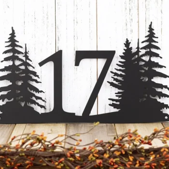 Custom Pine Trees House Number Metal Sign - 2 Digit, Black, Pine Tree, Address Plaque, Outdoor Sign, House Number