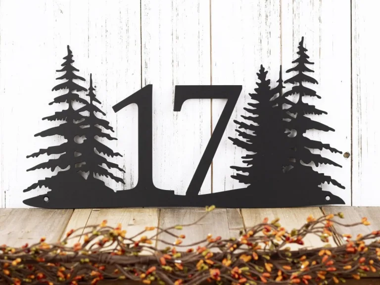 Custom Pine Trees House Number Metal Sign - 2 Digit, Black, Pine Tree, Address Plaque, Outdoor Sign, House Number