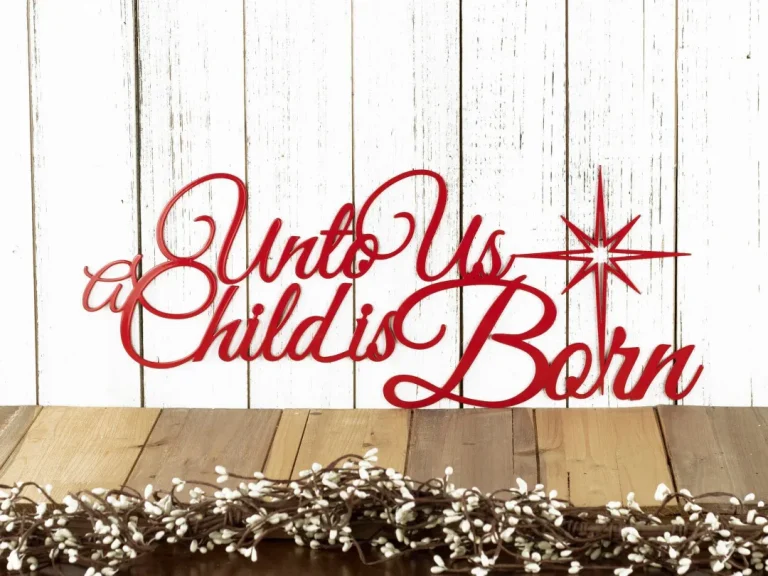 Unto Us A Child Is Born Christmas Metal Sign, Farmhouse Christmas Decor, Outdoor Metal Wall Art