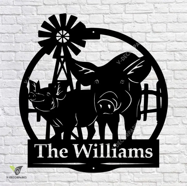 Metal Farm Sign , Pigs - Personalized Family Name Metal Sign - Housewarming Gift - Wedding Gift - Personalized Gift - Metal Wall Art