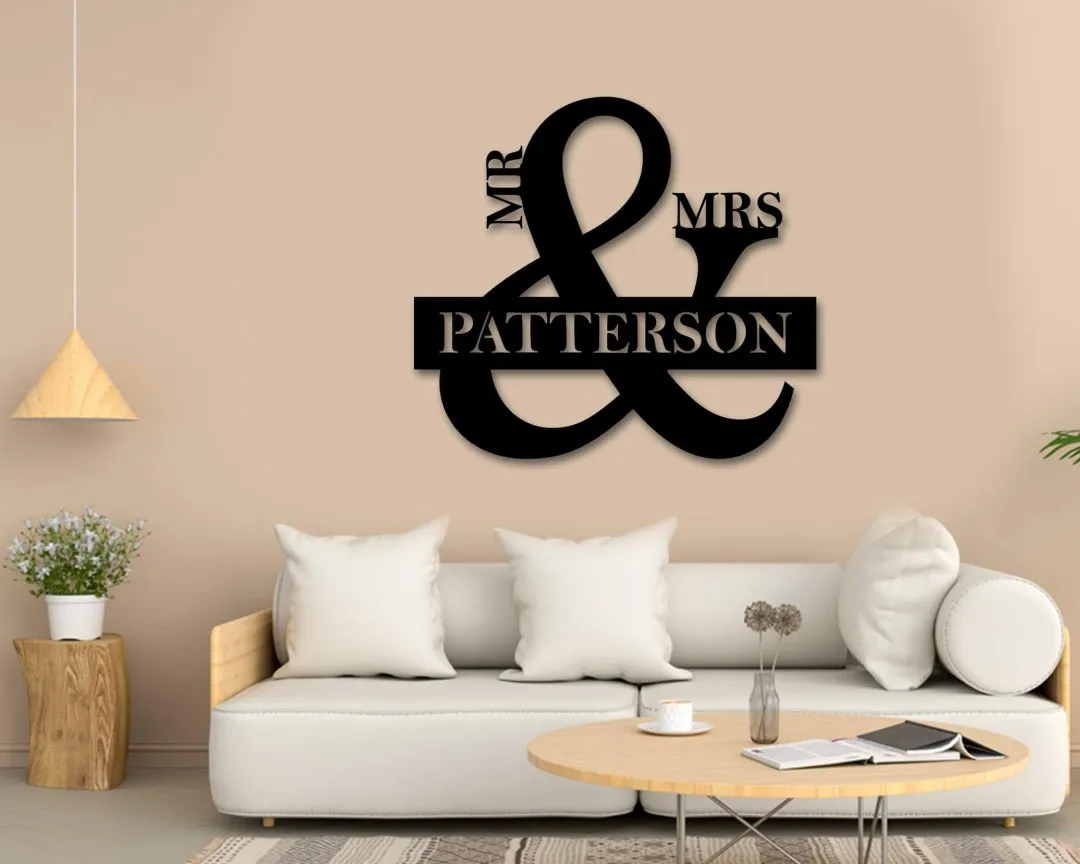 il_fullxfull.3297148279_fvrc_1024x1024_2x_bb6389bc-9b9d-4554-8698-15bdaff43c70.webp Custom Metal Mr & Mrs Sign - Custom Family Sign - Metal Wall Art - Housewarming - Christmas Gift - Farmhouse Decor - Family Name Sign