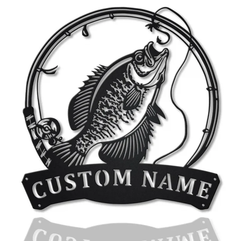 Personalized Black Crappie Fishing Fish Pole Metal Sign Art, Custom Black Crappie Fishing Metal Sign, Black Crappie Fishing Gift