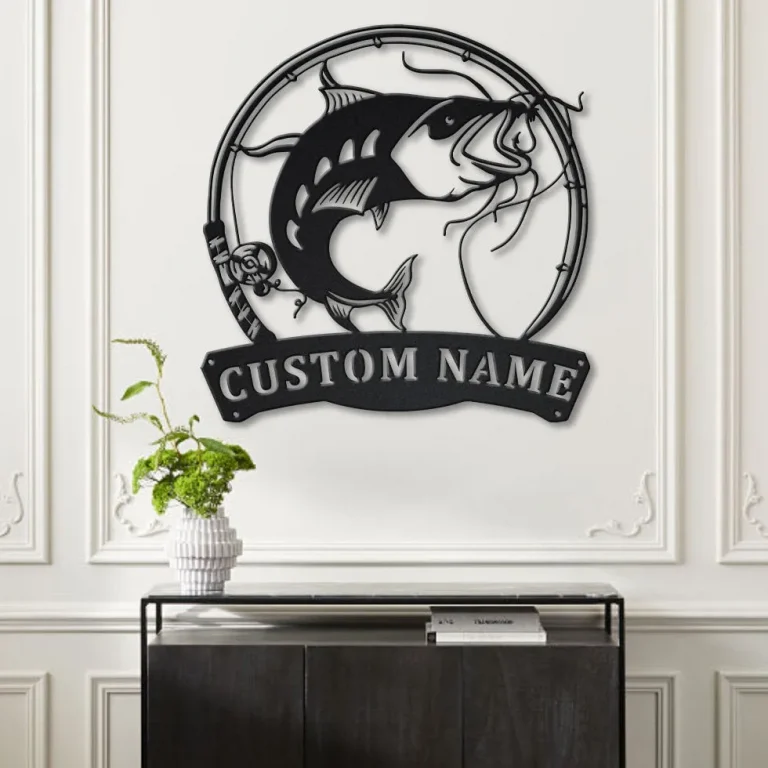 Personalized Catfish Fishing Fish Pole Metal Sign Art, Custom Catfish Fishing Metal Sign, Catfish Fishing Gift, Decor Decoration