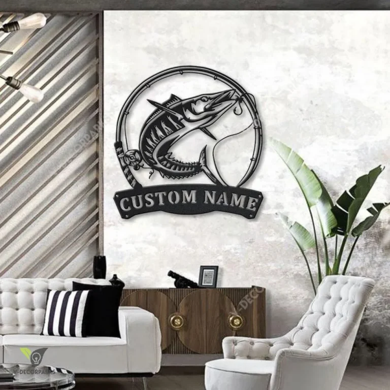Personalized Wahoo Fishing Fish Pole Metal Sign Art, Custom Wahoo Fishing Metal Sign, Wahoo Fishing Gift, Decor Decorationbirthday Gift