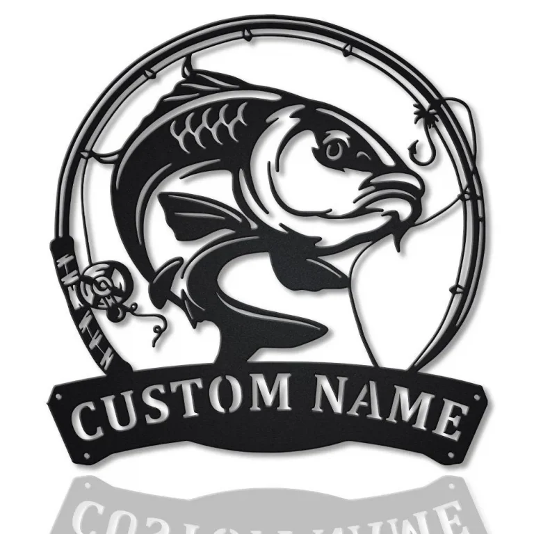 Personalized Carp Fishing Fish Pole Metal Sign Art, Custom Carp Fishing Metal Sign, Carp Fishing Gift, Decor Decoration, Birthday Gift