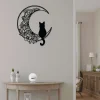 Black Cat On The Moon Metal Wall Art, Mandala Cat Signs, Black Cat Metal Signs, House Decor, Gift For Cat Lover, Wall Hanger