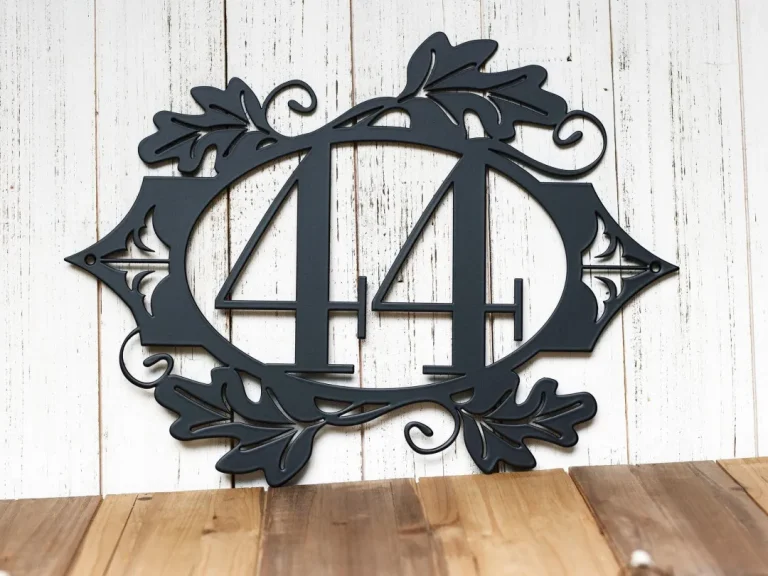 Metal Address Plaque With Oak Leaves, Metal House Numbers, Outdoor Metal Wall Art, Laser Cut Metal, 2 Digit, Matte Black Shown