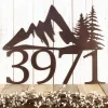 House Number Sign With Mountains, Metal Lake House Decor, Outdoor Metal Wall Art, Laser Cut Metal, Copper Vein Shown