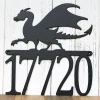 Metal Address Plaque With Dragon, House Number Sign, Outdoor Metal Wall Art, Medieval, Custom Sign, Laser Cut Metal, Matte Black Shown