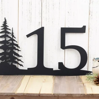 Rustic House Number, Pine Trees, Metal Sign, House Numbers, Address Plaque, Custom Metal Sign, Outdoor, Custom Sign