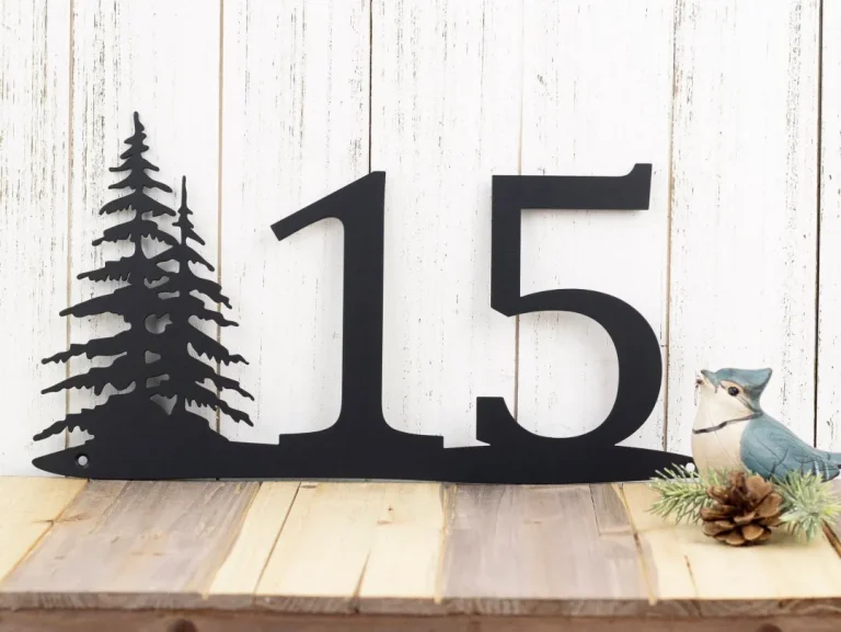 Rustic House Number, Pine Trees, Metal Sign, House Numbers, Address Plaque, Custom Metal Sign, Outdoor, Custom Sign