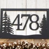 Rustic Metal House Number Sign With Pine Trees, Address Plaque, Cabin Signs, Housewarming Gift, Matte Black Shown