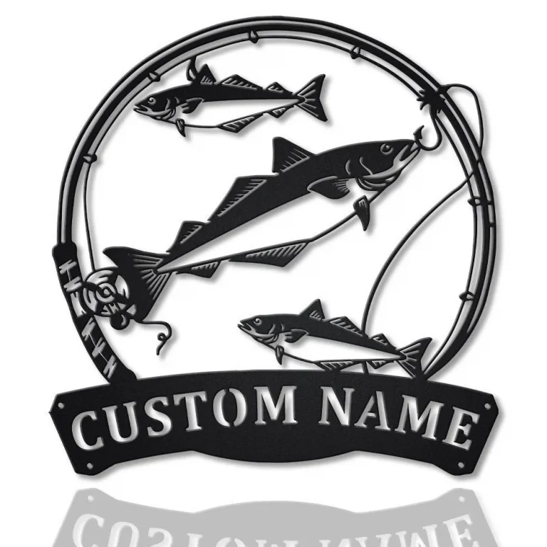 Personalized Pollocks Fishing Fish Pole Metal Sign Art, Custom Pollocks Fishing Metal Sign, Fishing Gifts For Men, Marlin Fishing Gift