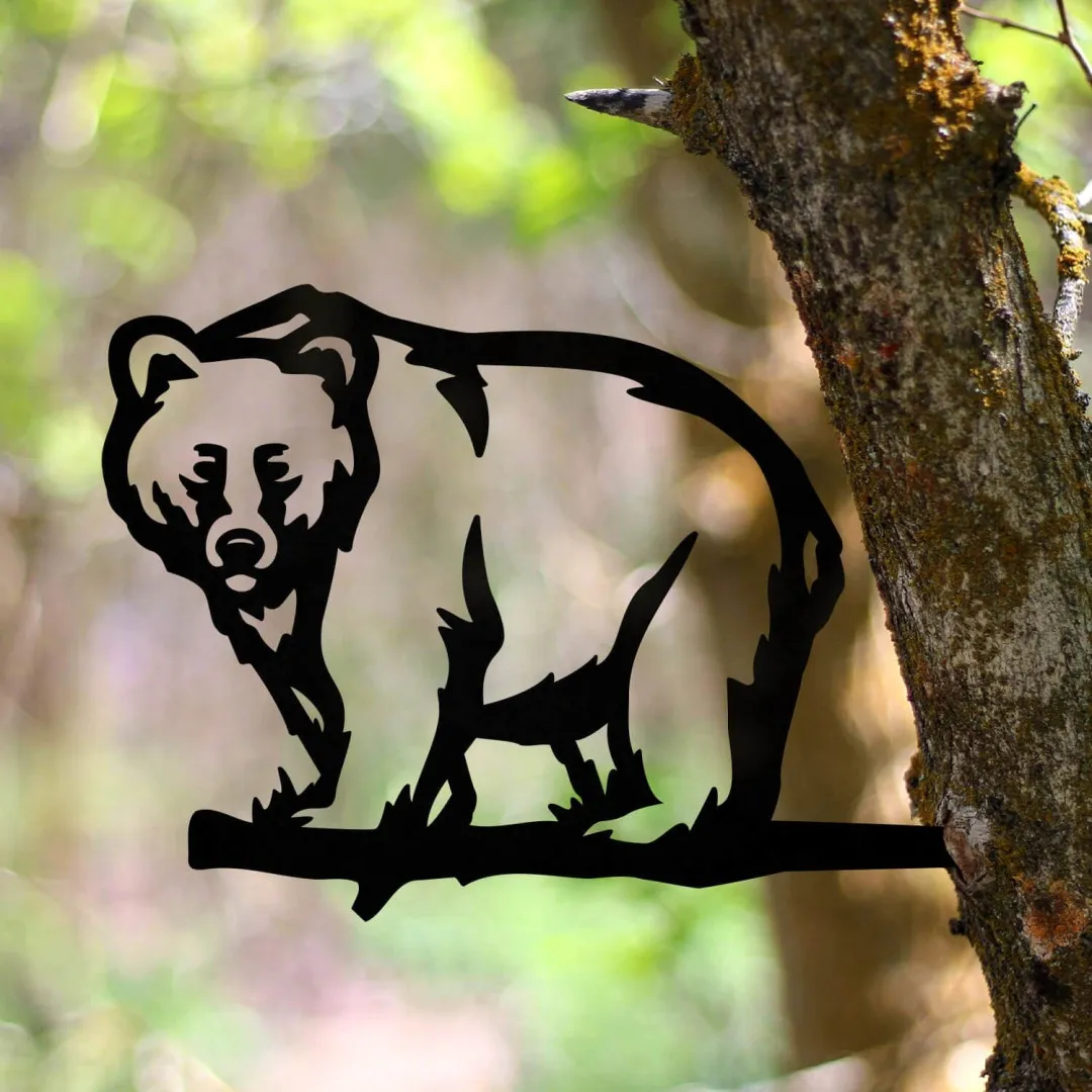 il_fullxfull.3364309352_192g.webp Metal Bear Silhouette - Usa Steel Sign Cutout - Rustic Outdoor Home & Garden Decor - Hammer Stake - Housewarming Gift