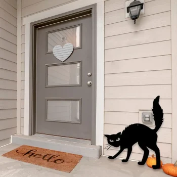 Scary Halloween Cat Sign - Halloween Sign - Metal Wall Art - Black Cat Decor - Garden Decor - Entry Way Decor - Fall Sign - Farmhouse Decor