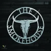 Personalised Cow Skull Metal Sign, Smokehouse Personalised Laser Cut Sign, Laser Cut Metal Smokehouse Sign, Custom Smokehouse, Cow Metal Art