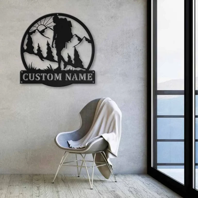 Personalized Backpacking Hiking Female Monogram Metal Sign Art, Custom Backpacking Metal Sign, Hobbie Gifts, Sport Gift, Birthday Gift