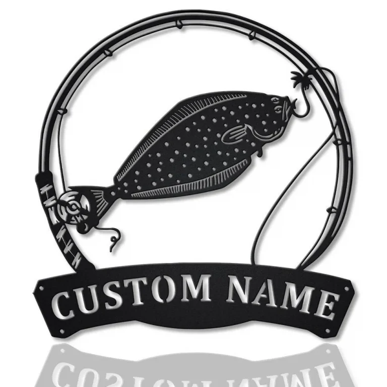 Personalized Halibut Fishing Fish Pole Metal Sign Art, Custom Halibut Fishing Metal Sign, Halibut Fishing Gift