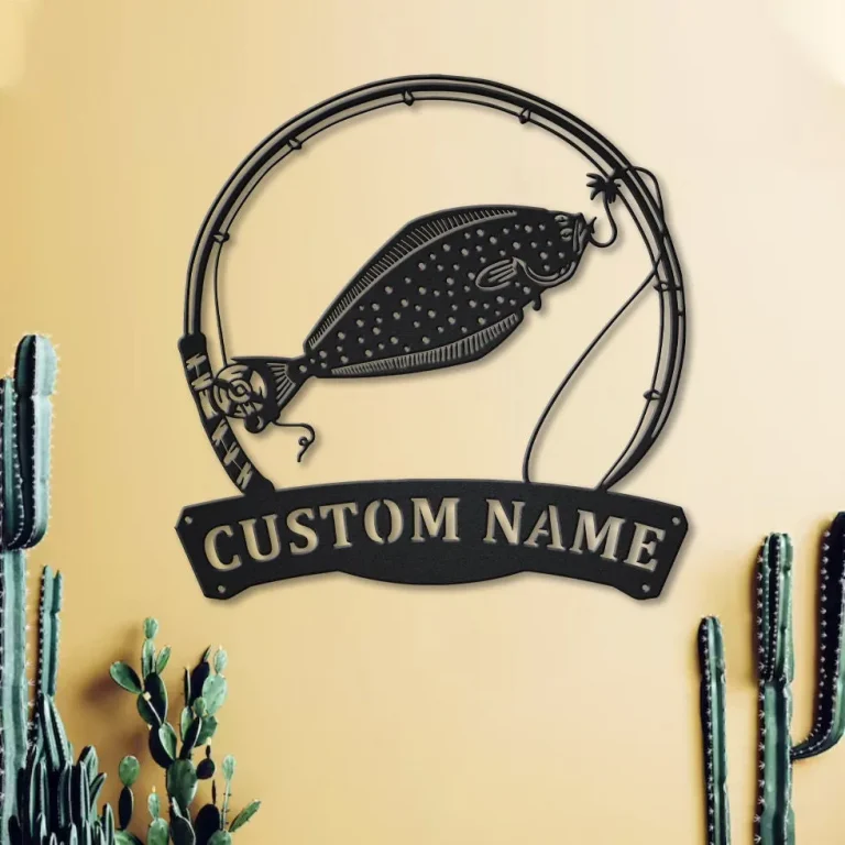 Personalized Halibut Fishing Fish Pole Metal Sign Art, Custom Halibut Fishing Metal Sign, Halibut Fishing Gift