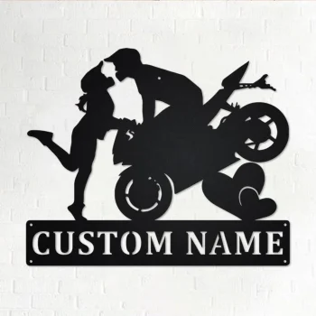 Custom Couple Motorcycle Metal Wall Art, Personalized Motorcycle Name Sign Decoration For Room, Motorcycle Home Decor, Custom Motorcycle