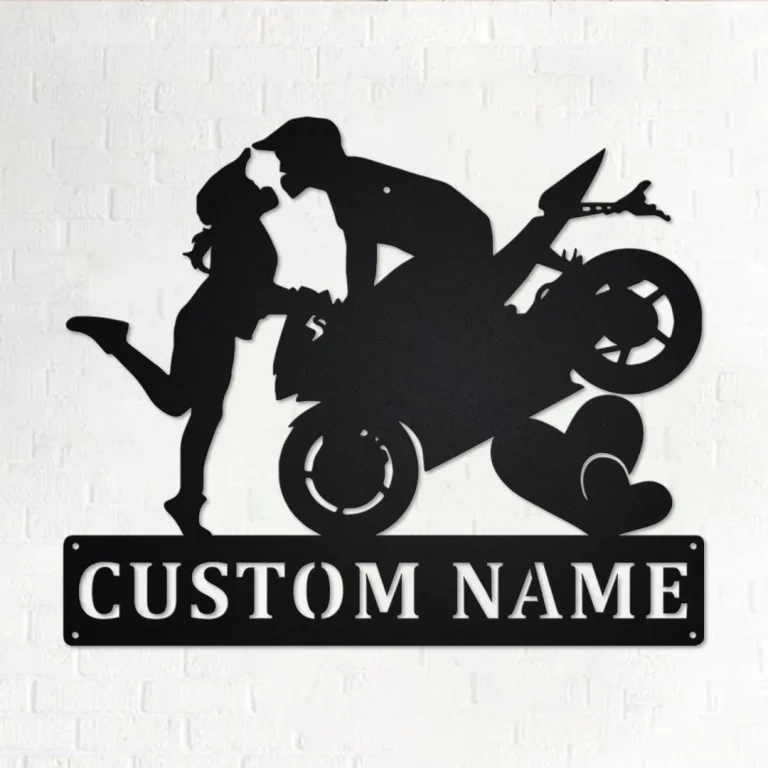 Custom Couple Motorcycle Metal Wall Art, Personalized Motorcycle Name Sign Decoration For Room, Motorcycle Home Decor, Custom Motorcycle