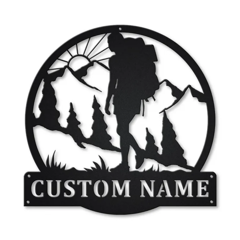 Personalized Backpacking Hiking Female Monogram Metal Sign Art, Custom Backpacking Metal Sign, Hobbie Gifts, Sport Gift, Birthday Gift