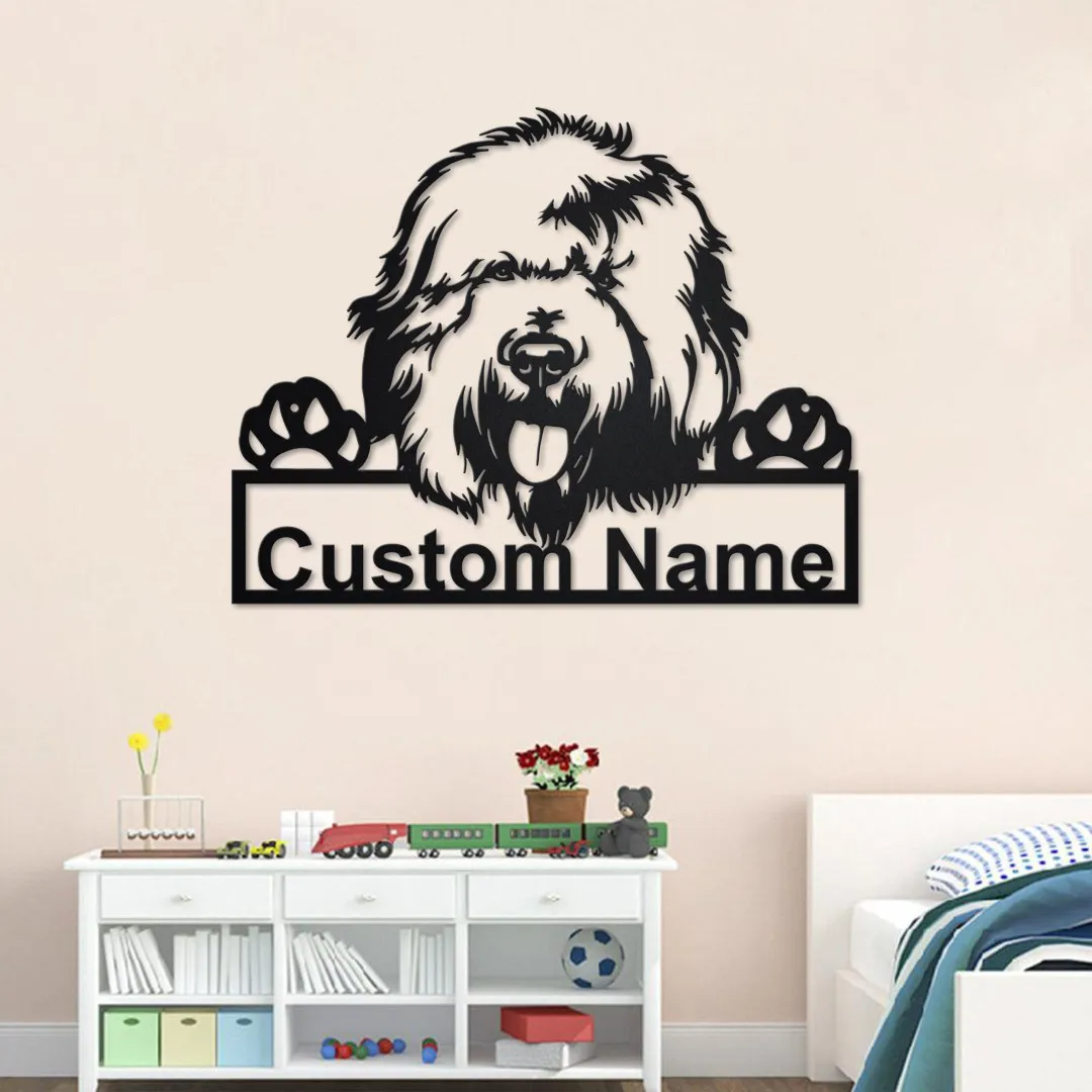 il_fullxfull.3427999500_9j9y_a3829031-e011-4659-b573-670f84a42e45.webp Custom English Sheepdog Dog Metal Wall Art, Personalized English Sheepdog Name Sign Decoration For Room, English Sheepdog Metal Home Decor