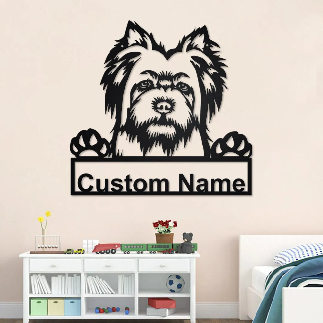il_fullxfull.3430538828_1ksr-1.webp Custom Silky Terrier Dog Metal Wall Art, Personalized Silky Terrier Name Sign Decoration For Room, Silky Terrier Home Decor, Custom Dog