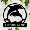 Happy Dolphin Metal Sign - Customize Dolphin Sign - Dolphin Monogram - Beach House Decor - Sea Life Sign - Dolphin Lovers - Family Room Sign