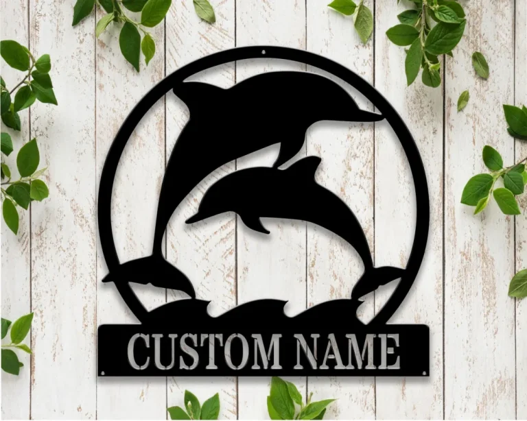 Happy Dolphin Metal Sign - Customize Dolphin Sign - Dolphin Monogram - Beach House Decor - Sea Life Sign - Dolphin Lovers - Family Room Sign