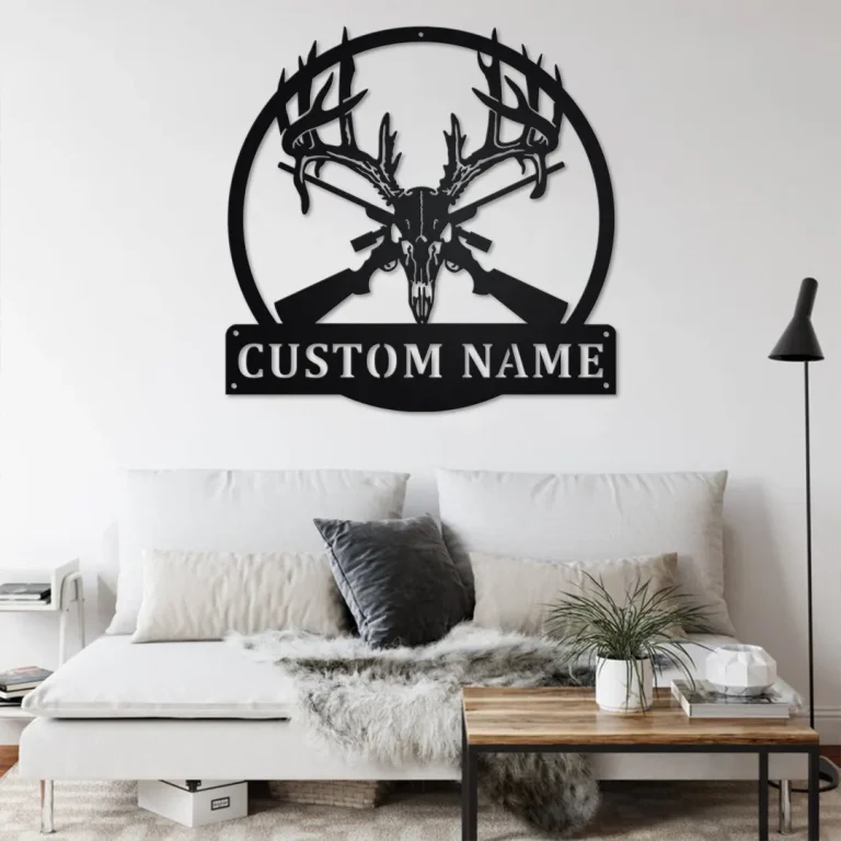 Custom Deer Skull Hunting Metal Wall Art, Personalized Deer Hunter Name Sign Decoration For Room, Deer Hunting Home Decor, Custom Hunting