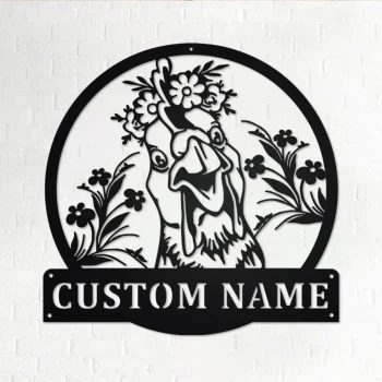 Custom Floral Chicken Metal Wall Art, Personalized Chicken Name Sign Decoration For Room, Chicken Farm Home Decor,custom Chicken,farmer Gift