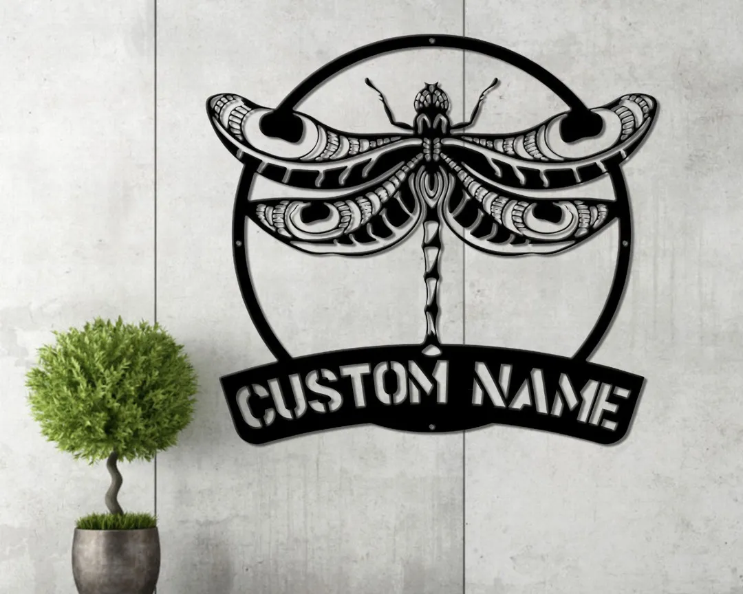 il_fullxfull.3438677933_1za0.webp Metal Dragonfly Sign - Metal Wall Art - Metal Monogram - Rustic Farm Sign - Door Hanger - Garden Decor - Entryway Decor - Custom Metal Sign