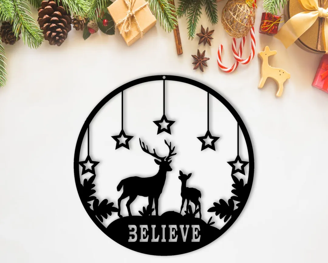 il_fullxfull.3447460698_680c.webp Christmas Deer Sign - Merry Christmas - Christmas Gifts - Front Door Decor - Winter Decor - Family Gifts - Mom's Gift - Welcome Metal Sign