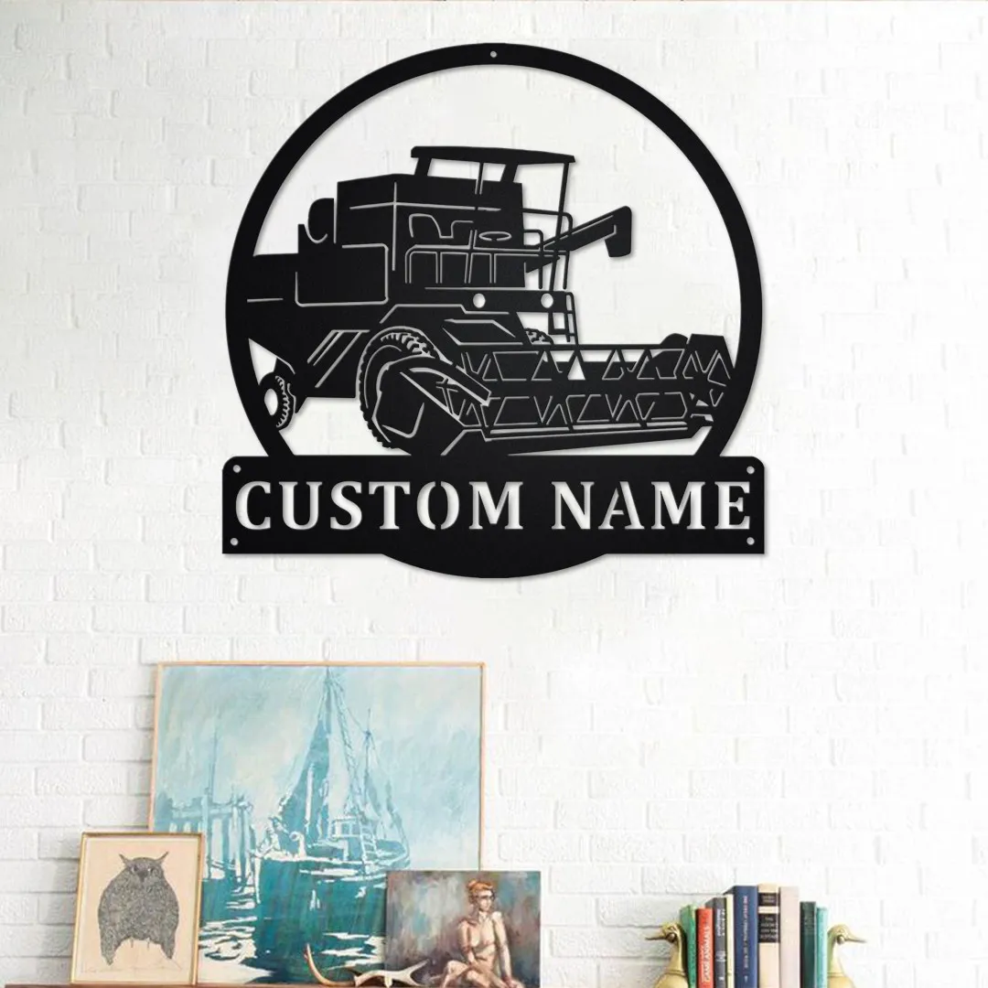 il_fullxfull.3455004771_90y7.webp Custom Combine Harvester Metal Wall Art, Personalized Combine Harvester Name Sign Decoration For Room, Combine Harvester Home Decor