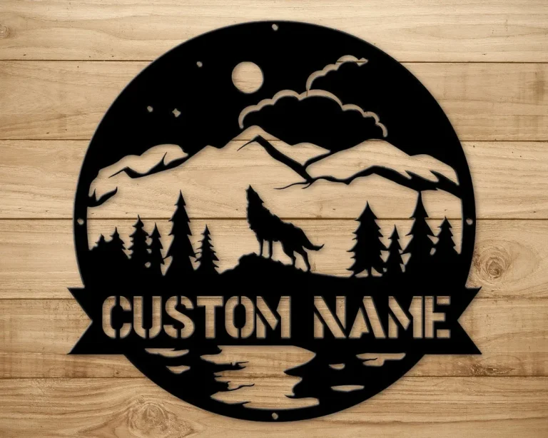 Howling Wolf Metal Sign - Wolf Monogram Sign - Metal Ranch Sign ...