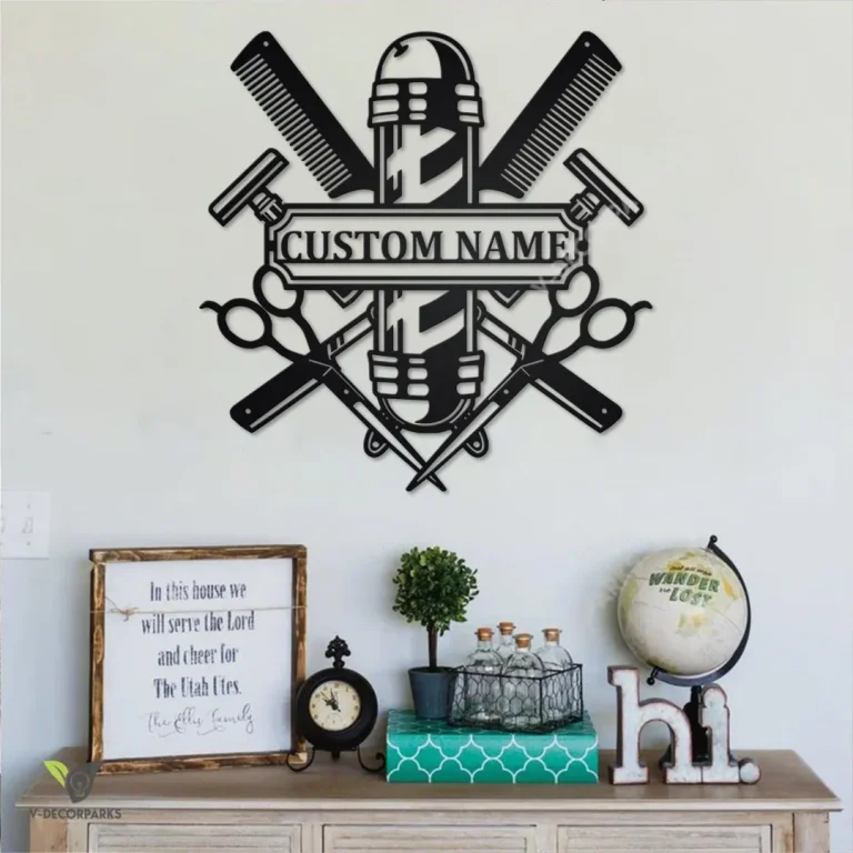 Custom Barber Hair Salon Shop Metal Wall Art, Personalized Hair And Nail Hair Shop Name Sign Decoration, Hairstyle Salon Home Decor