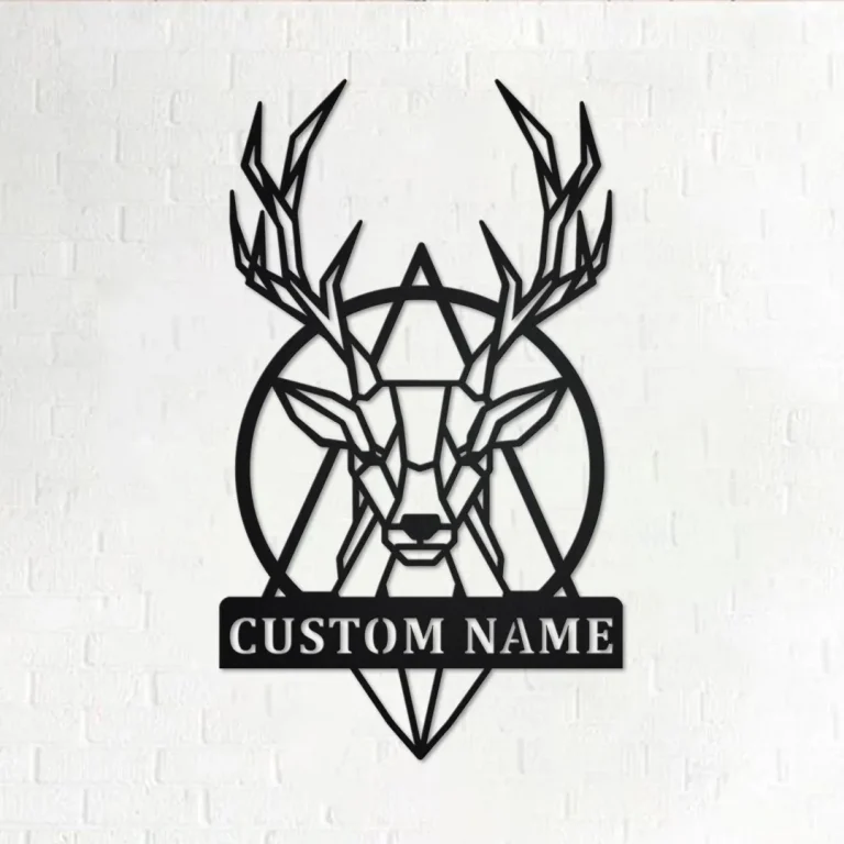 Custom Deer Geometric Metal Wall Art, Personalized Deer Geometric Name Sign Decoration For Room, Deer Home Decor, Custom Deer Geometric